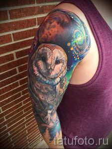тату сова космос - фото готовой татуировки 5221 tatufoto.ru