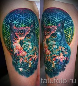 тату сова космос - фото готовой татуировки 6222 tatufoto.ru
