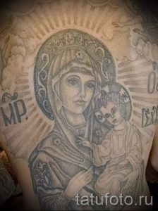 фото тату икона Божьей Матери с младенцем