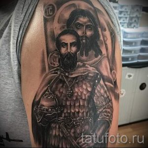 воин и лик святого - фото тату