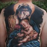 Божья Мать - большая цветная тату на всю спину - фото вариант