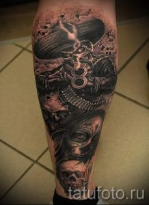 череп с пистолетом тату - фото готовой татуировки 01092016 2210 tatufoto.ru