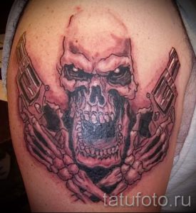 череп с пистолетом тату - фото готовой татуировки 01092016 4212 tatufoto.ru