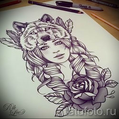 Тату волчица у девушки 194