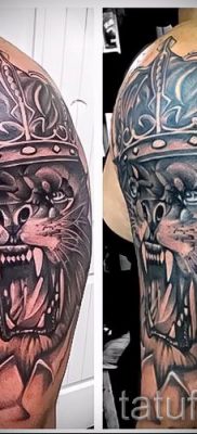 тату лев с короной — фото для статьи про значение татуировки  — tatufoto.ru — 39