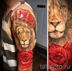 тату лев с короной - фото для статьи про значение татуировки - tatufoto.ru - 62