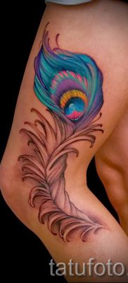 Вариант необычной татуировки перо павлина эскиз которой подойдет для ступни или предплечья — значение тату материал