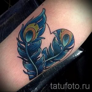 фото пример варианта тату с пером павлина - для статьи про значение это татуировки 7