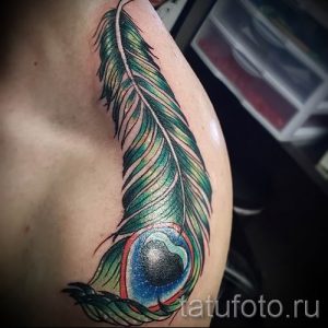 фото пример варианта тату с пером павлина - для статьи про значение это татуировки 9