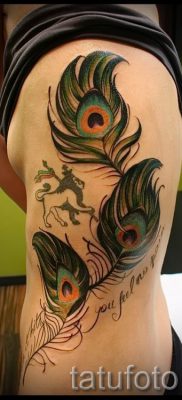 фото пример варианта тату с пером павлина — для статьи про значение это татуировки 12