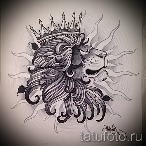 Стильный вариант тату эскиз лев с короной – можно использовать для тату лев  с короной на плече - tatufoto.com