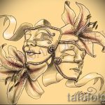 Интересный ваирант эскиза для татуировки маска - картинка для создания эксклюзивной тату с маской