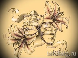Интересный ваирант эскиза для татуировки маска - картинка для создания эксклюзивной тату с маской