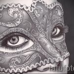 Интересный ваирант эскиза для тату маска - рисунок для разработки уникальной татуировки с маской