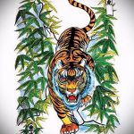 Прикольный эскиз тату тату тигр (рисунки для татуировки с тигром) - вариант рисунка эскизы тату тигр (рисунки для татуировки с тигром) для создания эксклюзивной идеи тату тигр