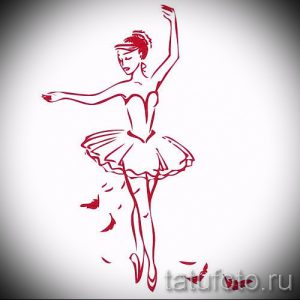 Фото эскиза татуировки с изображением балерины в красном цвете. Изящная поза, летящие перья, элегантный дизайн. Идеально для женского тела.