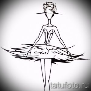 Фото тату: стильный эскиз балерины в черном цвете, с акцентом на изящные формы и детали костюма.