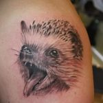 Интересный пример готовой татуировки ежик – рисунок подойдет для тату ежик и цветы