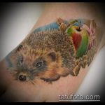 Крутой пример выполненной татуировки ежик – рисунок подойдет для тату ежик резиновый