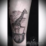 Классный вариант готовой наколки жираф – рисунок подойдет для тату жираф на спине