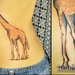 Классный пример нанесенной тату жираф – рисунок подойдет для тату жираф на ноге