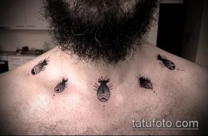 Оригинальный вариант нанесенной тату жук – рисунок подойдет для тату жук скоробей