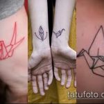 Уникальный пример нанесенной татуировки журавль – рисунок подойдет для тату журавлик оригами