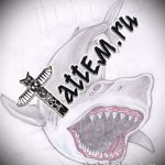 Интересный вариант эскиза наколки АКУЛА – рисунок подойдет для трайбл тату акулы