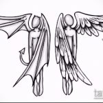 Интересный пример эскиза татуировки ангел и демон – рисунок подойдет для тату ангел и демон готовят еду