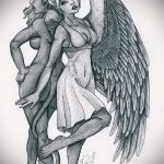 Крутой вариант эскиза тату ангел и демон – рисунок подойдет для тату ангел и демон девушки