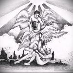 Крутой пример эскиза тату ангел и демон – рисунок подойдет для тату ангел и демон на ноге