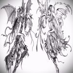 Крутой вариант эскиза татуировки ангел и демон – рисунок подойдет для тату ангел и демон на весах