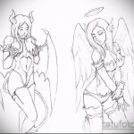 Классный пример эскиза татуировки ангел и демон – рисунок подойдет для тату ангел и демон готовят еду