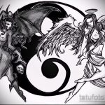 Интересный вариант эскиза наколки ангел и демон – рисунок подойдет для тату борьба ангела демона