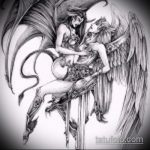 Прикольный вариант эскиза тату ангел и демон – рисунок подойдет для тату спине крылья ангела и демона