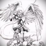 Классный пример эскиза татуировки Архангел Михаил – рисунок подойдет для тату архангела михаила с щитом