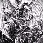Прикольный вариант эскиза тату Архангел Михаил – рисунок подойдет для архангел михаил тату на спине