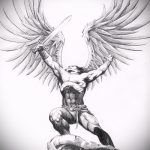 Крутой вариант эскиза татуировки Архангел Михаил – рисунок подойдет для тату архангел михаил надпись
