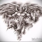 Интересный пример эскиза наколки Архангел Михаил – рисунок подойдет для тату архангел михаил на плечетату архангел михаил на руке
