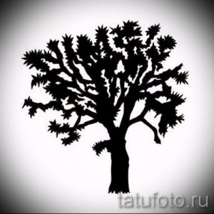 Фото тату в виде черного силуэта дерева с пышной кроной. Рисунок отличается простотой и лаконичностью.