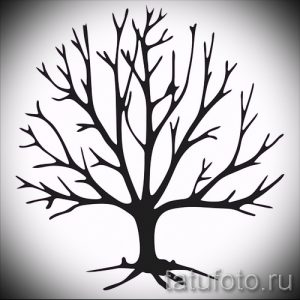 Фото тату в виде силуэта голого дерева с тонкими ветвями. Рисунок выполнен в черном цвете и отличается простотой и элегантностью.