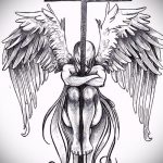 Классный эскиз татуировки крылья – рисунок наколки крыло подойдет для тату крест с крыльями начение