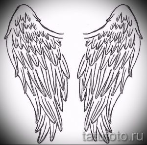 Простой эскиз тату изящных крыльев, выполненный тонкими линиями. Минималистичный рисунок, создающий ощущение легкости и воздушности.