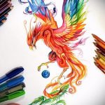 Интересный эскиз наколки феникс – красивый рисунок для использования как эскиз для татуировки с огненной птицей