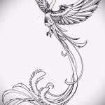 Необычный эскиз татуировки феникс – красивый рисунок для использования как эскиз для тату с огненной птицей