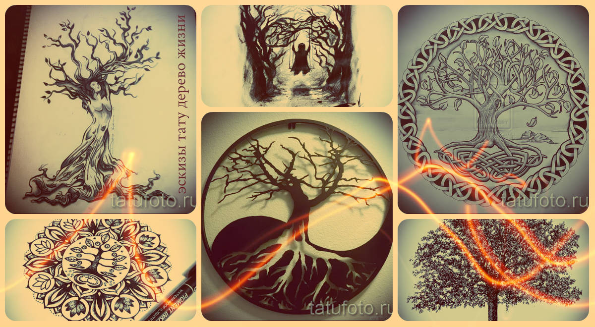 Эскизы тату дерево жизни - варианты рисунков для классной татуировки