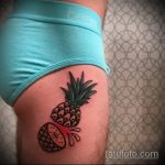 Крутой пример нанесенной татуировки ананас – рисунок подойдет для тату ананас на пояснице