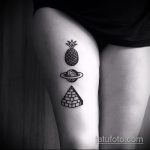 Интересный пример нанесенной тату ананас – рисунок подойдет для тату ананас tiny love