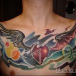 Крутой пример выполненной татуировки ангел и демон – рисунок подойдет для тату на спине мужские ангел и демон