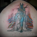 Прикольный вариант выполненной татуировки Анубис – рисунок подойдет для tattoo anubis